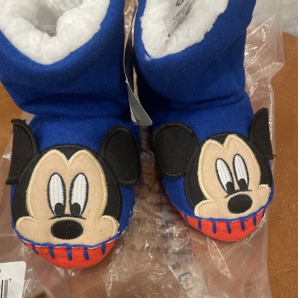 DISNEY STORE MICKEY MOUSE BOOT SLIPPERS Fleece Fur lined Kids Moccasins 7/8 7 8 - Picture 2 of 7